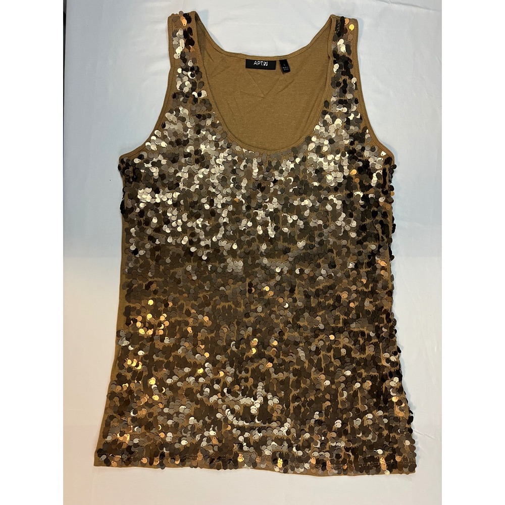 Apt 9 Womens Brown Sequin Front Sleeveless Tank Top Scoop Neck Size L